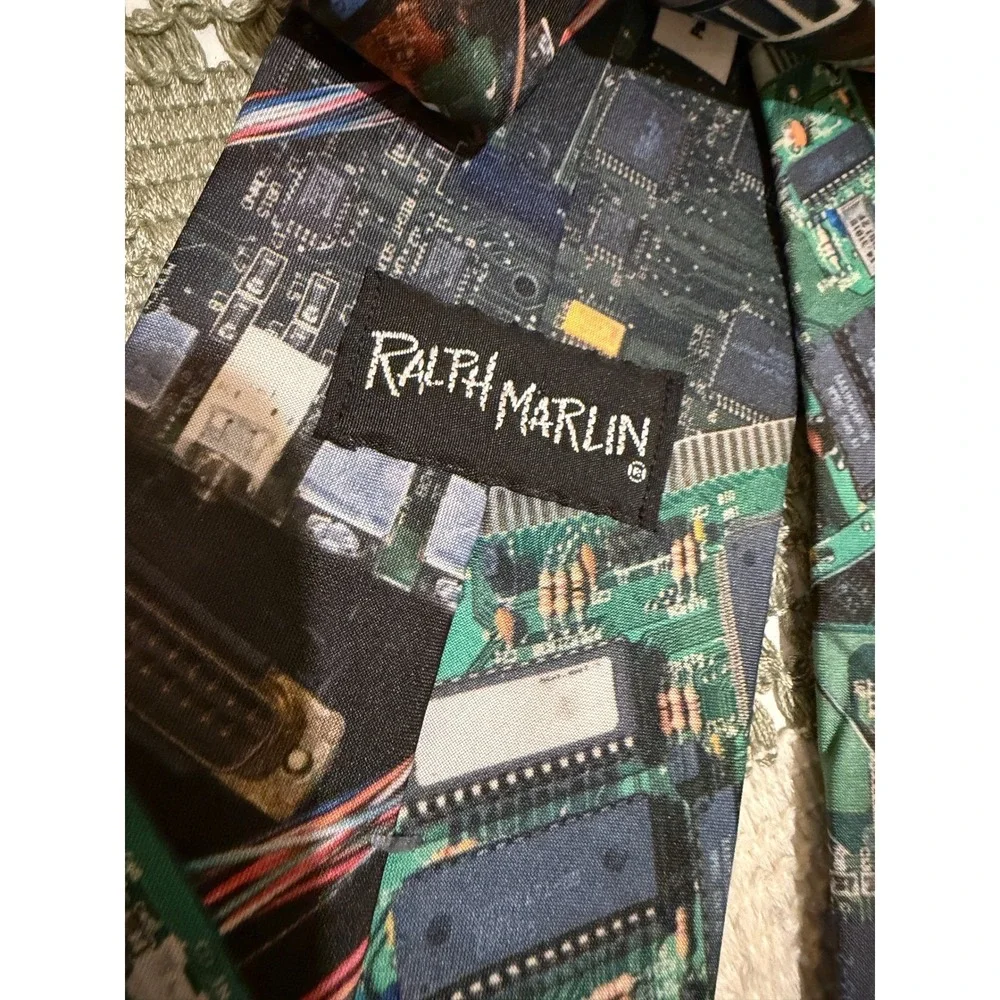 Vintage 1994 Ralph Marlin Computer Circuit Board Tie Mens‎ Tech Geek IT Novelty